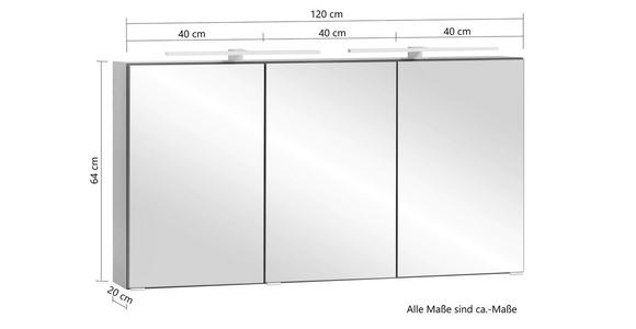SPIEGELSCHRANK 120/64/20 cm - Eiche Wotan/Alufarben, Natur, Glas/Holzwerkstoff (120/64/20cm) - Xora