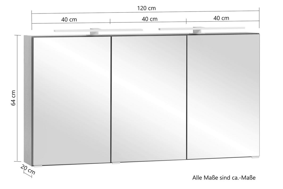 SPIEGELSCHRANK 120/64/20 cm  - Graphitfarben, Natur, Holzwerkstoff (120/64/20cm) - Xora