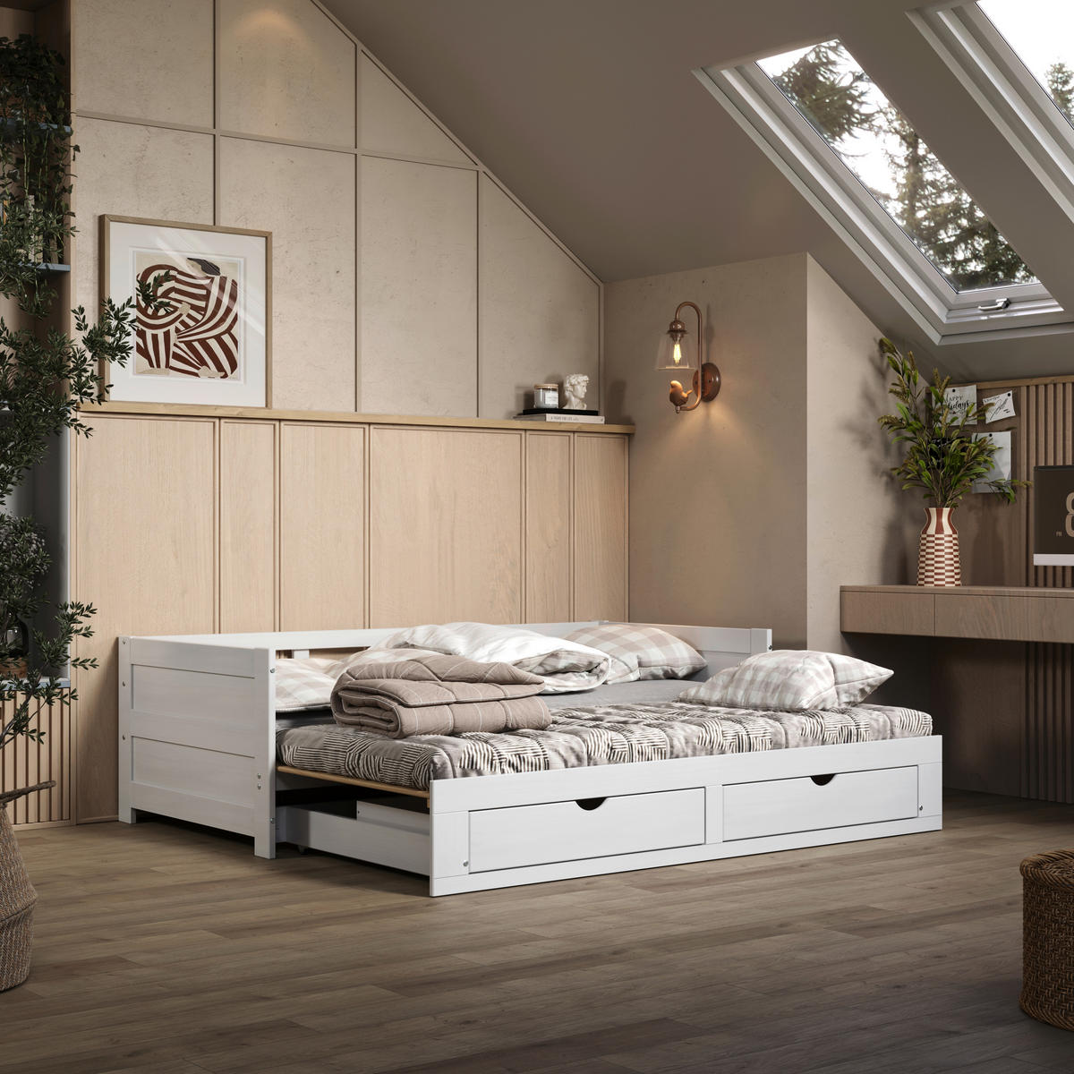 AUSZIEHBETT 200/100 cm Weiss  - Weiss/Naturfarben, Modern, Holz/Holzwerkstoff (200/100cm) - MID.YOU