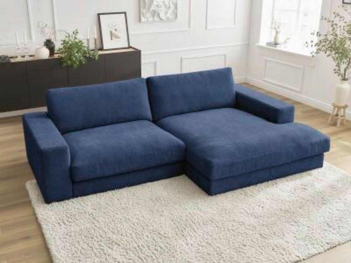 ECKSOFA Ottomane rechts  LEONARD  Dunkelblau Struktur  - Schwarz/Dunkelblau, MODERN, Kunststoff/Textil (274/159cm)