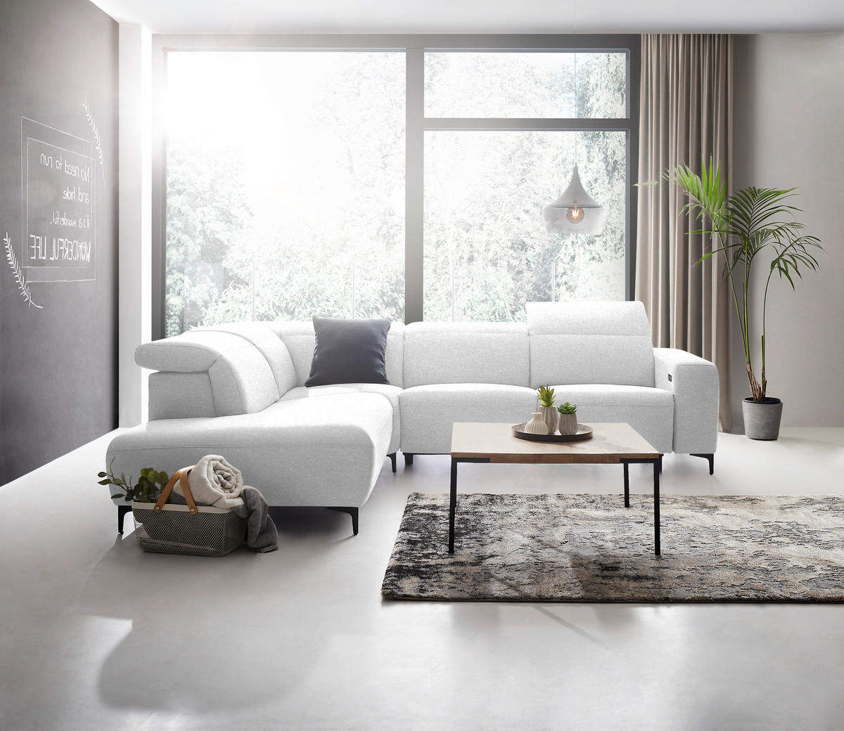 ECKSOFA Hellgrau Flachgewebe  - Hellgrau/Schwarz, Design, Textil/Metall (238/290cm) - Pure Home Lifestyle