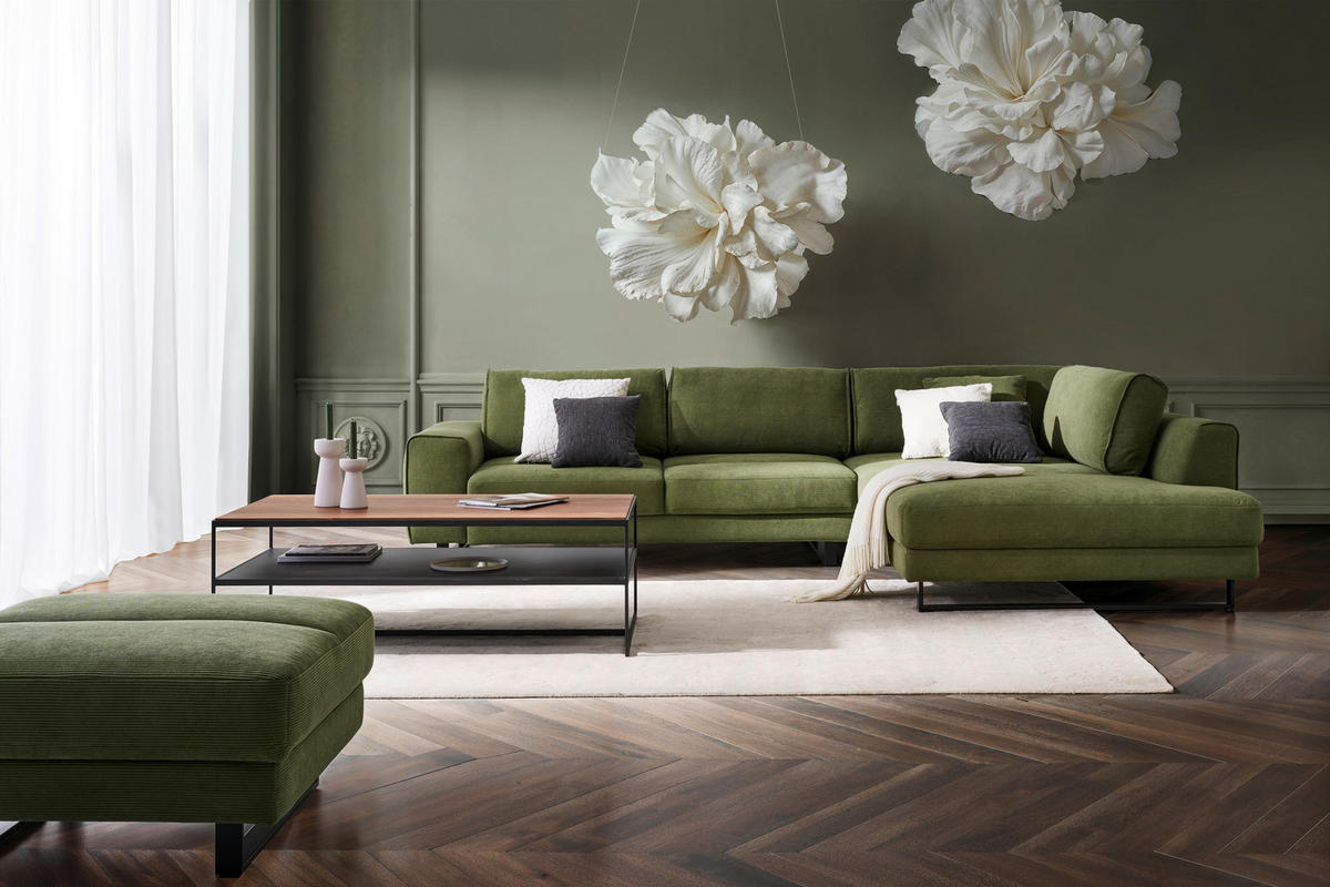 ECKSOFA Cord Olivgrün  - Schwarz/Olivgrün, Design, Textil/Metall (314/211cm) - Sedda