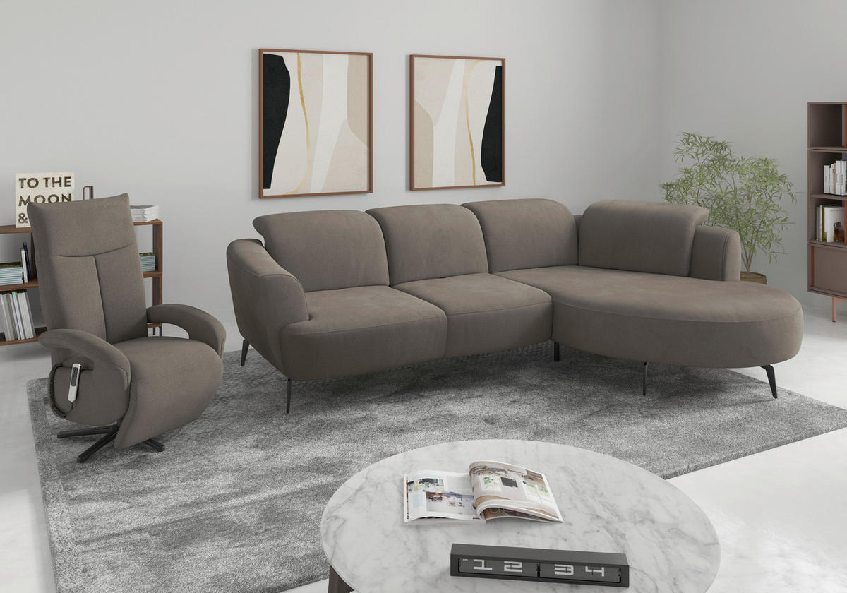 ECKSOFA ZOE E Schlammfarben Flachgewebe  - Schlammfarben/Schwarz, KONVENTIONELL, Textil/Metall (309/199cm) - Sit & More
