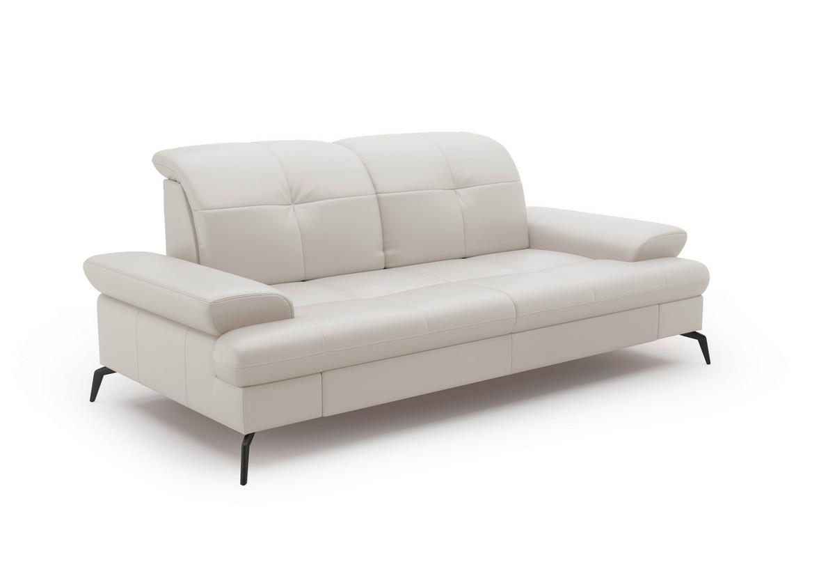 3-SITZER-SOFA in Echtleder Weiss  - Weiss/Schwarz, Konventionell, Leder/Metall (212/90/122cm) - Sit & More