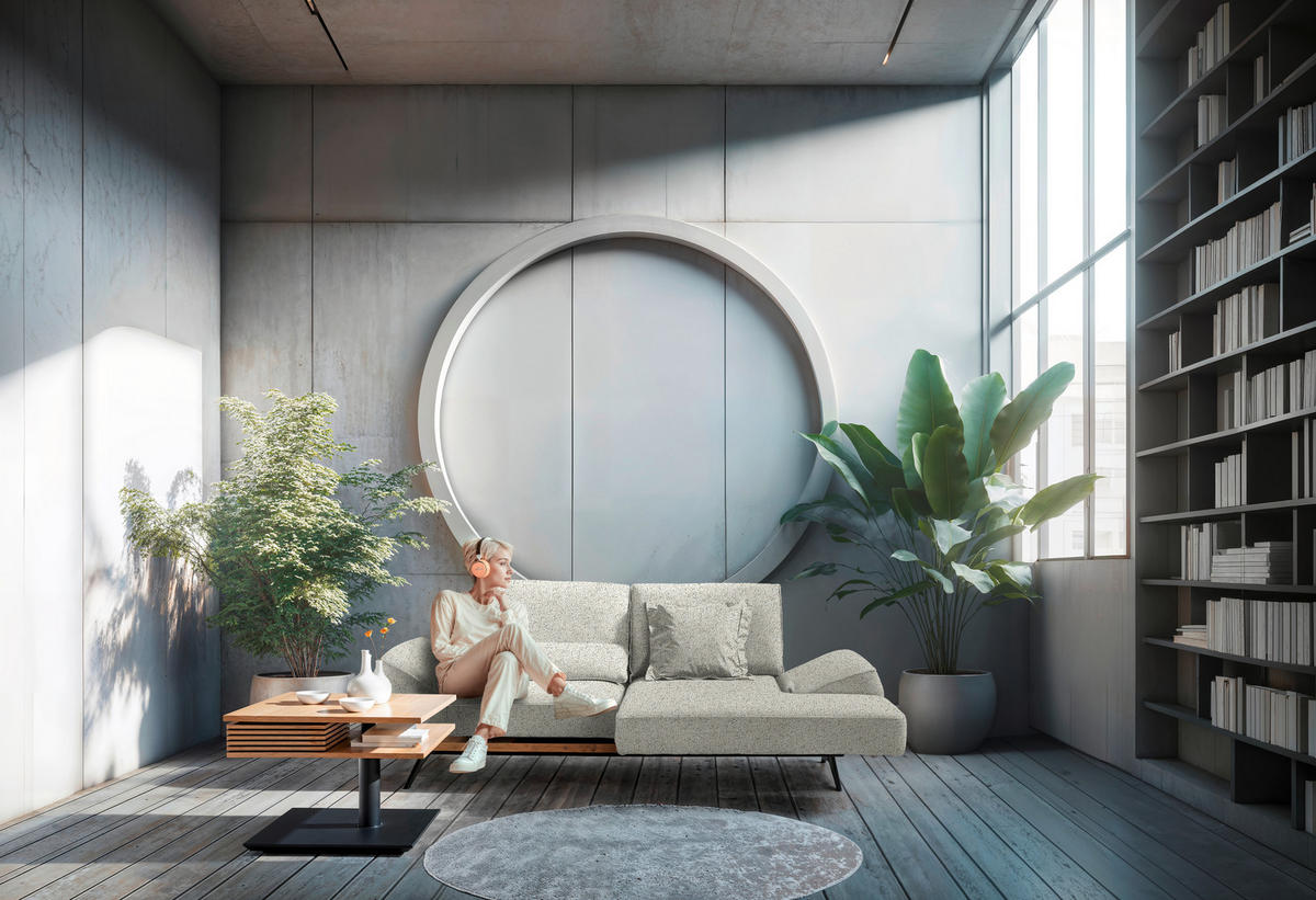 ECKSOFA  in Chenille Creme  240/132 cm  - Creme/Schwarz, Design, Holz/Textil (240/132cm) - Koinor