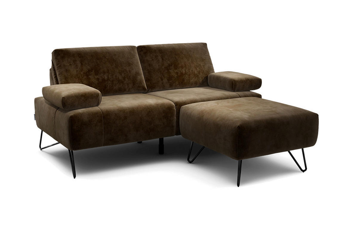 2-SITZER-SOFA Samt Dunkelbraun  - Dunkelbraun/Schwarz, Design, Textil/Metall (164-194/85/86-94cm) - SENSOO