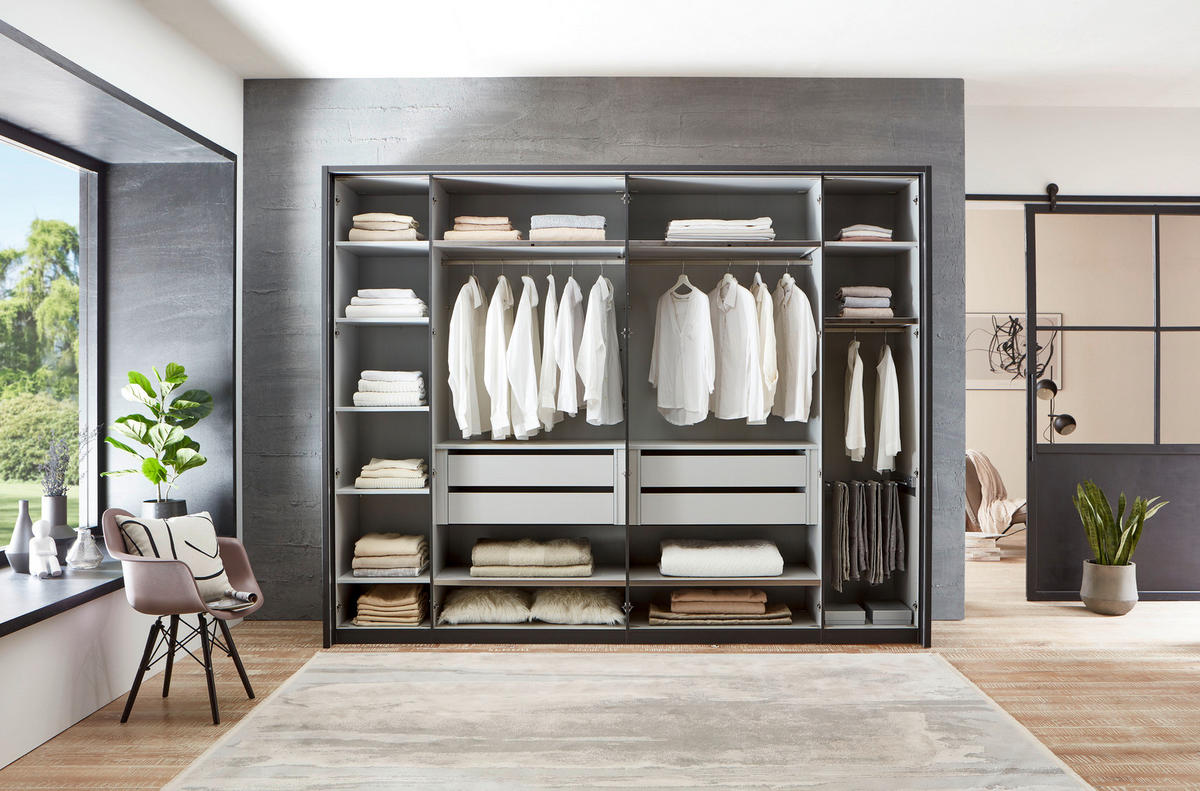 DREHTÜRENSCHRANK in Graphitfarben  - Schwarz/Graphitfarben, Design, Glas/Holzwerkstoff (300/216/58cm) - home24