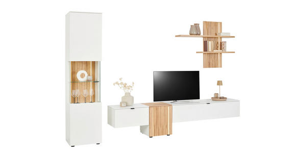 WOHNWAND in Weiß, Eichefarben 310/200/42 cm - Eichefarben/Anthrazit, Design, Glas/Holz (310/200/42cm) - Novel