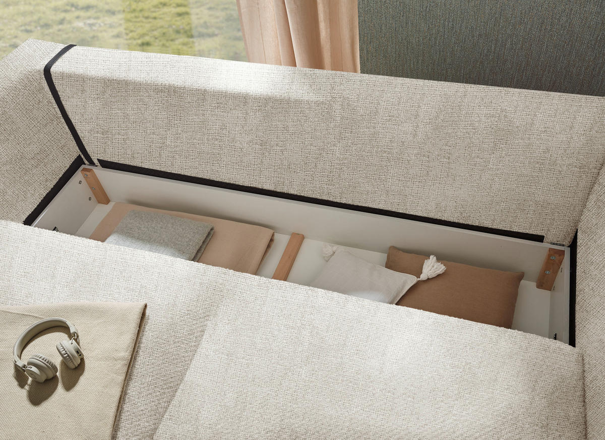 SCHLAFSOFA in Mikrovelours Beige  - Beige/Schwarz, KONVENTIONELL, Kunststoff/Textil (237/94/117cm) - MID.YOU