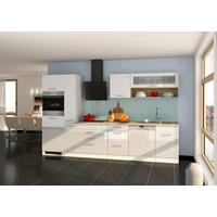 KÜCHENBLOCK 330 cm   in Weiß, Weiß Hochglanz  - Chromfarben/Eichefarben, MODERN, Holzwerkstoff/Metall (330cm) - Held