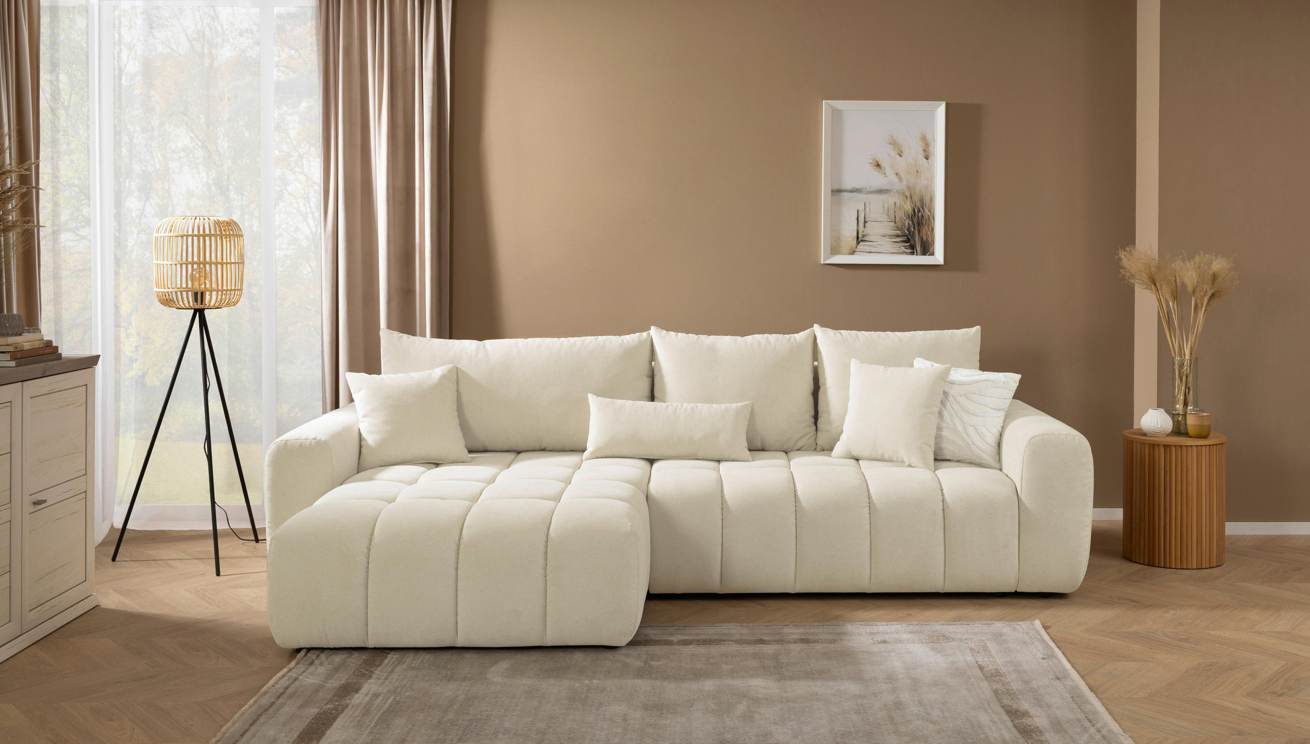ECKSOFA in Velours Beige  - Beige/Schwarz, Konventionell, Kunststoff/Textil (168/298cm) - Carryhome