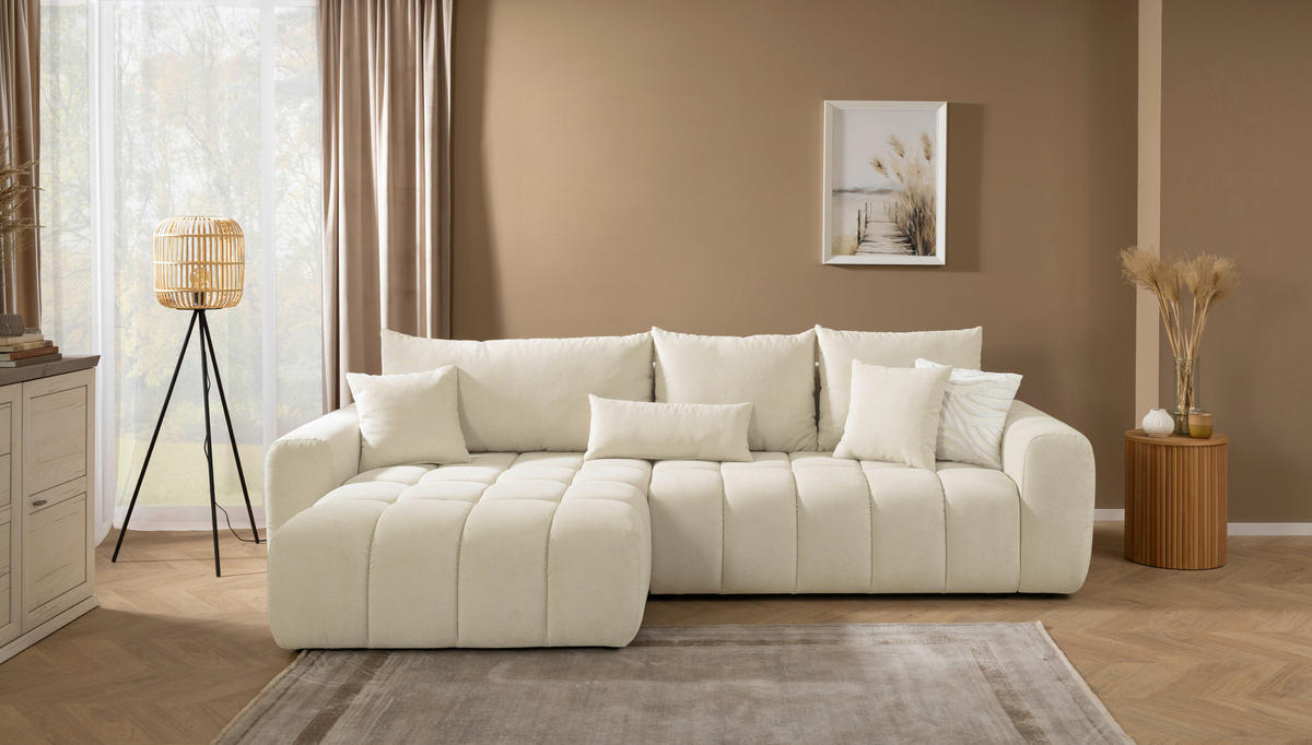 ECKSOFA in Velours Beige  168/298 cm  - Beige/Schwarz, KONVENTIONELL, Kunststoff/Textil (168/298cm) - Carryhome
