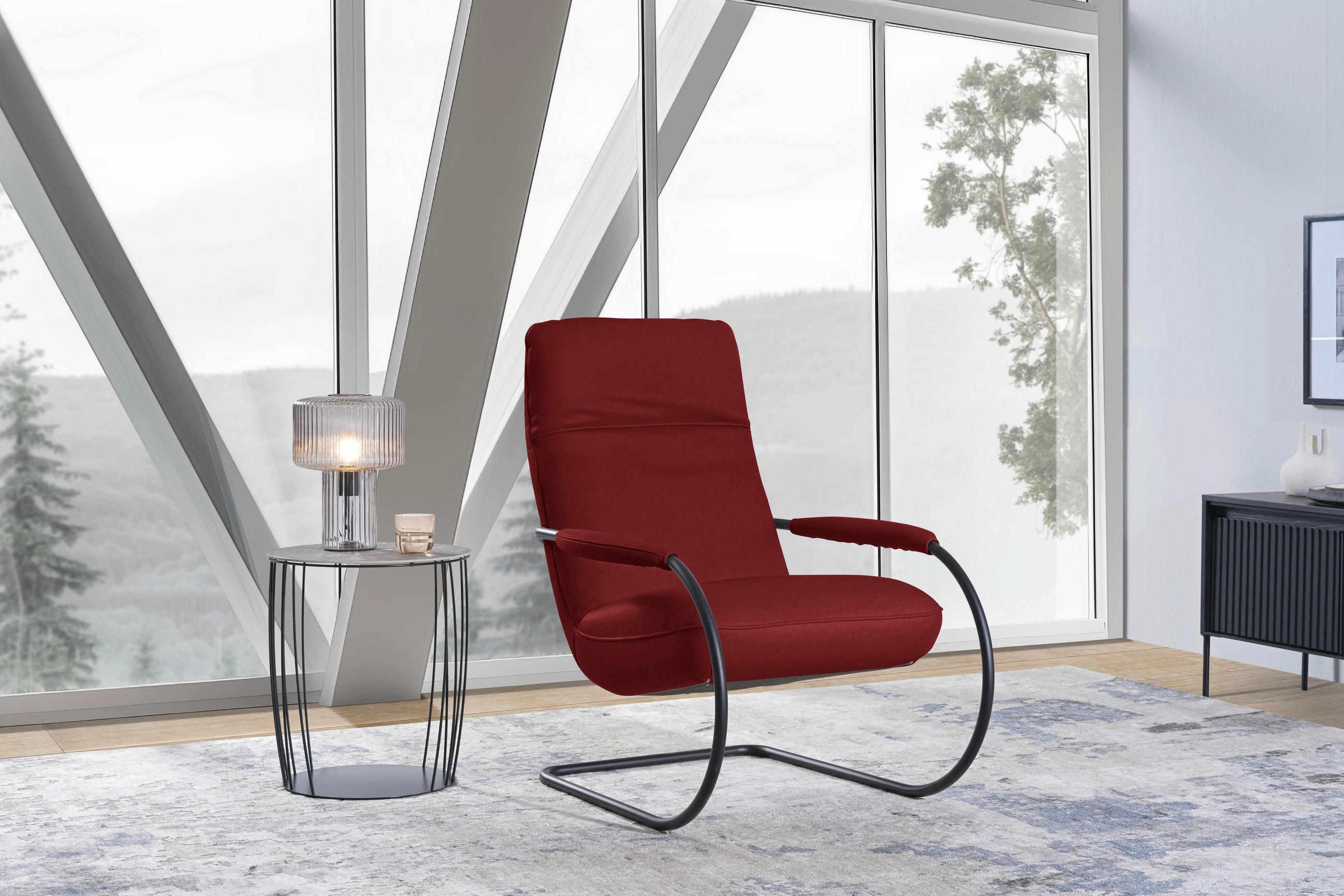SESSEL in Echtleder Rot  - Rot/Schwarz, Design, Leder/Metall (80/104/99cm) - Koinor
