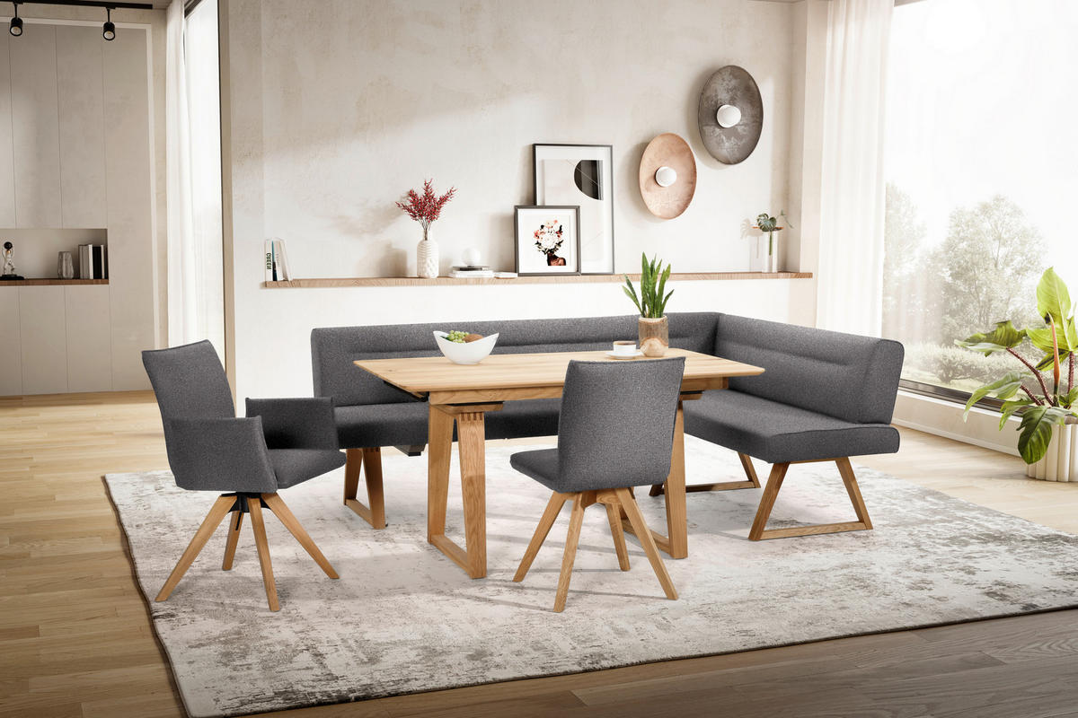 ECKBANK in Holz, Textil Grau, Eichefarben  - Eichefarben/Grau, Konventionell, Holz/Textil (230/170cm) - Moderano