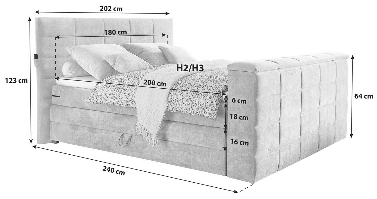 BOXSPRING-ÁGY 180/200 cm  ezüst  - ezüst, Konventionell, textil (180/200cm) - Carryhome