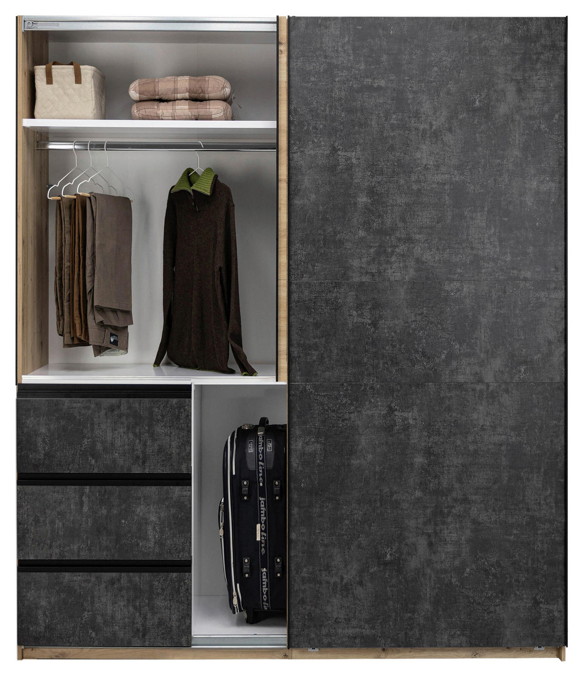SCHIEBETÜRENSCHRANK 175/205/61,5 cm Taupe, Eiche Artisan  - Taupe/Schwarz, MODERN, Holzwerkstoff/Metall (175/205/61,5cm) - MID.YOU