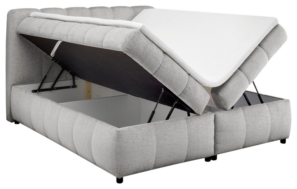BOXBETT 180/200 cm,  in Hellgrau, Bettkasten, Topper, H2 + H2 = mittel  - Hellgrau/Schwarz, Design, Kunststoff/Textil (180/200cm) - Esposa