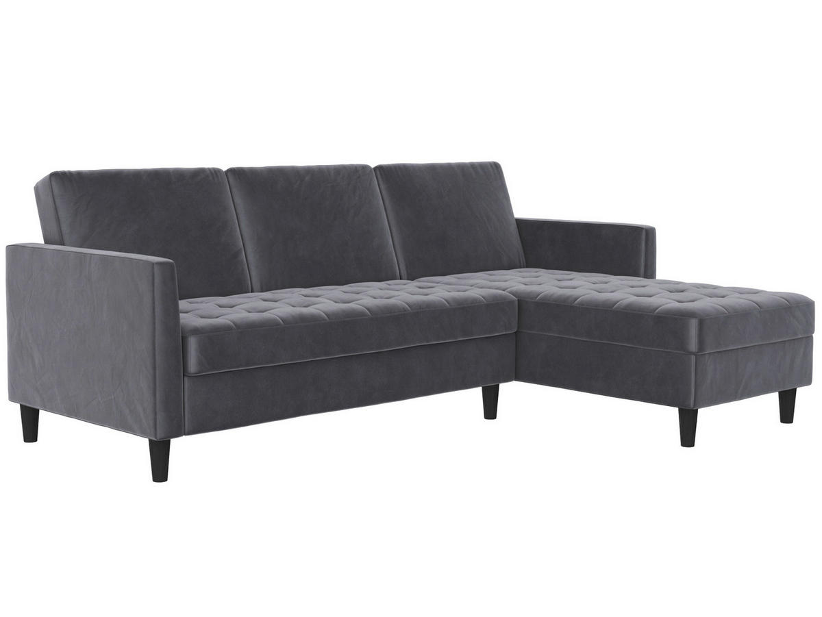 ECKSOFA PALERMO in Velours Anthrazit  - Anthrazit/Schwarz, Basics, Kunststoff/Textil (213/154cm) - Livetastic