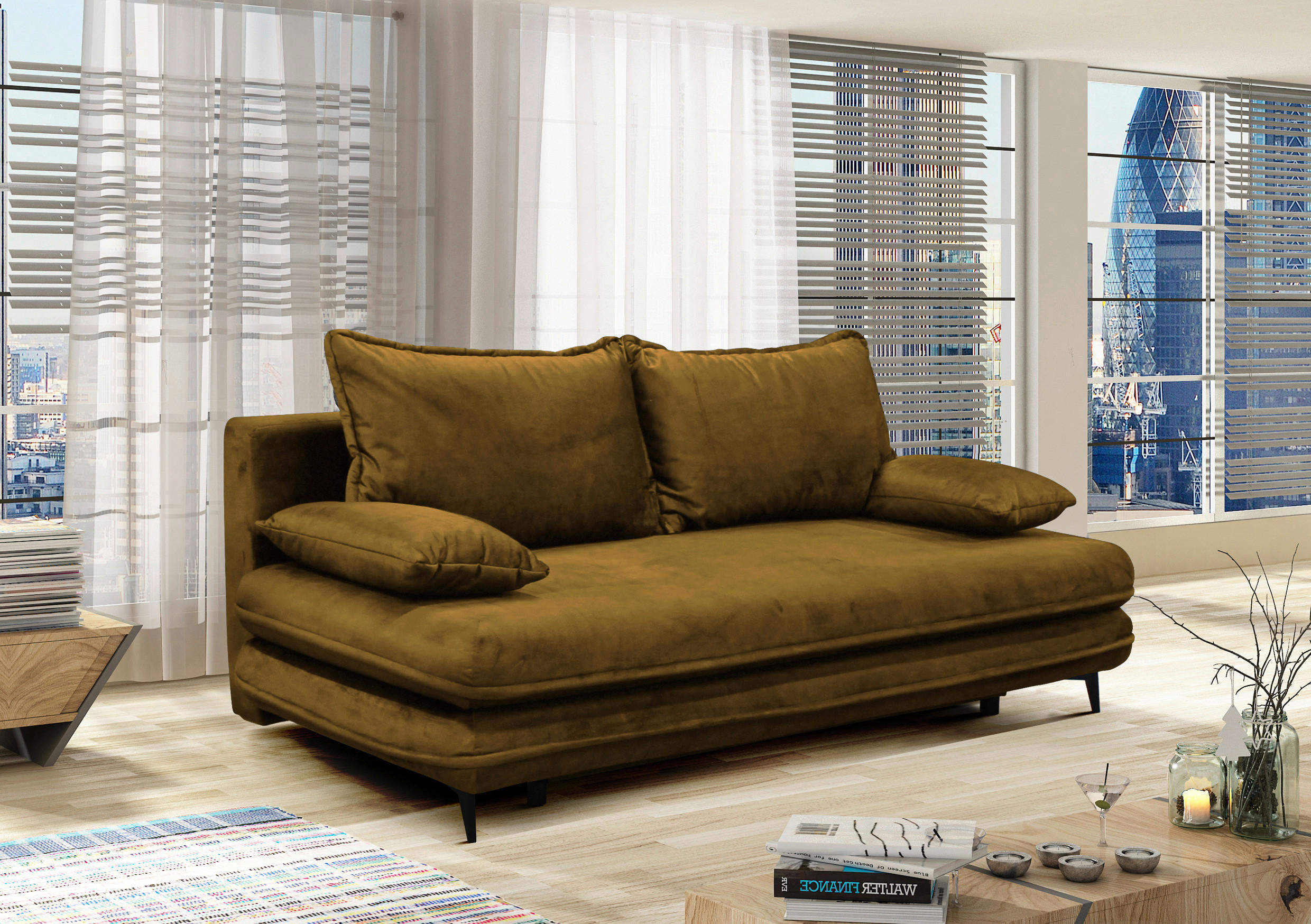 SCHLAFSOFA Velours Goldfarben  - Goldfarben/Schwarz, Design, Kunststoff/Textil (217/73/86/106cm) - MID.YOU