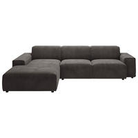 ECKSOFA in Cord Dunkelbraun, Mokka  - Dunkelbraun/Schwarz, Design, Kunststoff/Textil (189/300cm) - Pure Home Lifestyle