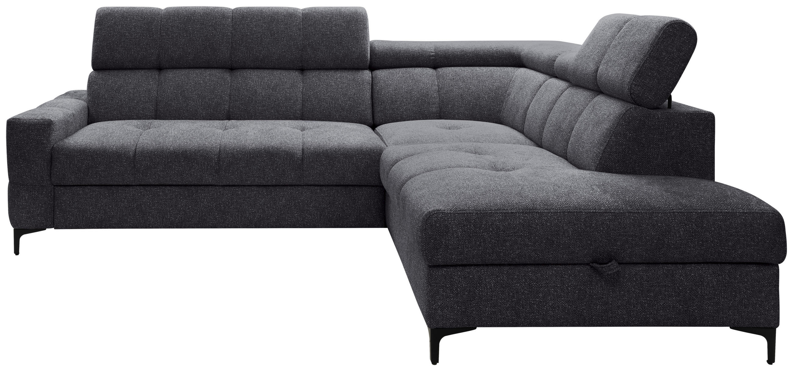 ECKSOFA Dunkelgrau Struktur Bettkasten, Schlaffunktion, Rücken echt, Kopfteilverstellung, Liegefläche im Originalstoff  - Dunkelgrau/Schwarz, MODERN, Textil/Metall (254/212cm) - Carryhome