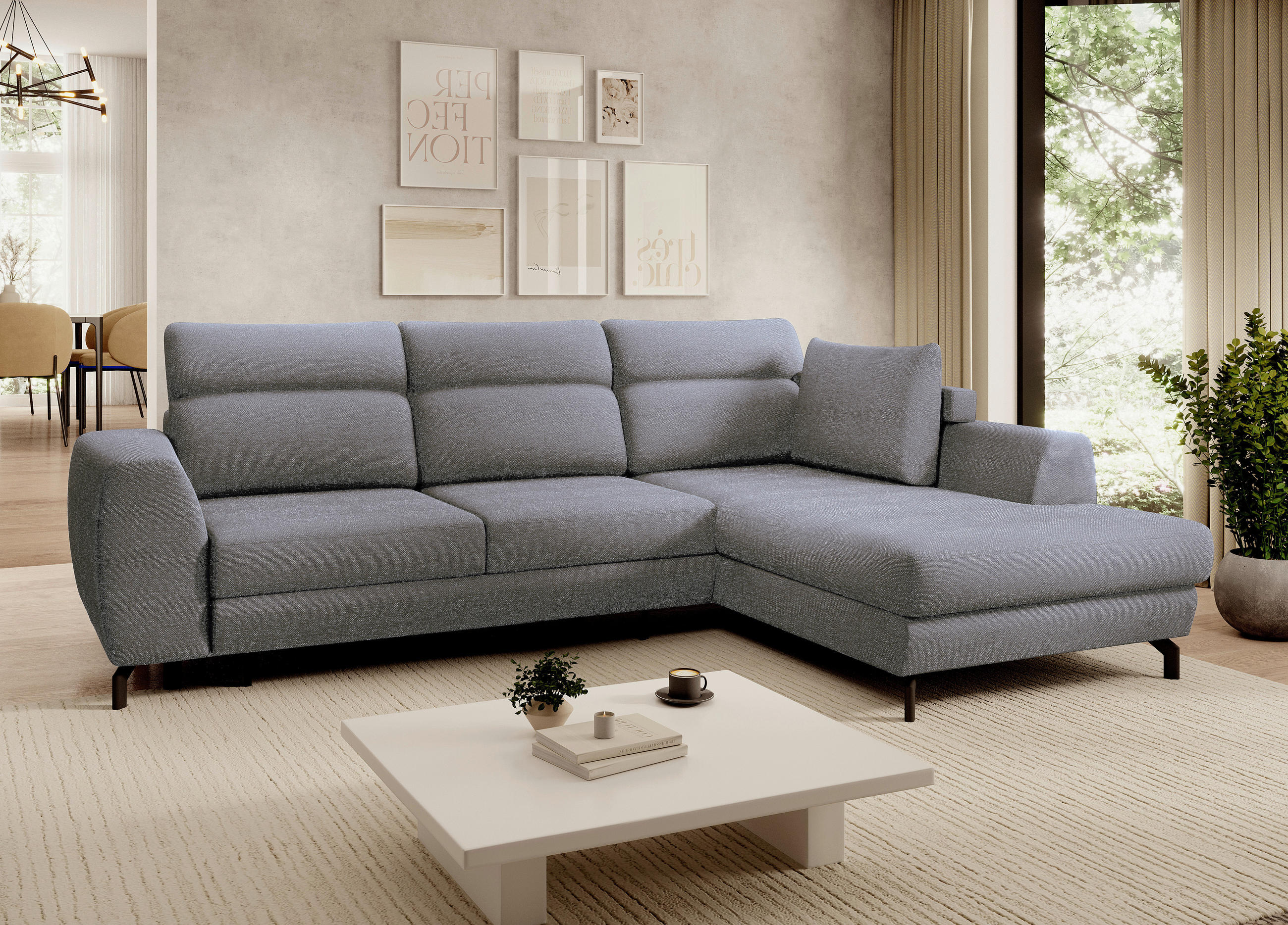 ECKSOFA Dunkelgrau Chenille  - Dunkelgrau/Schwarz, KONVENTIONELL, Textil/Metall (240/185cm) - Carryhome