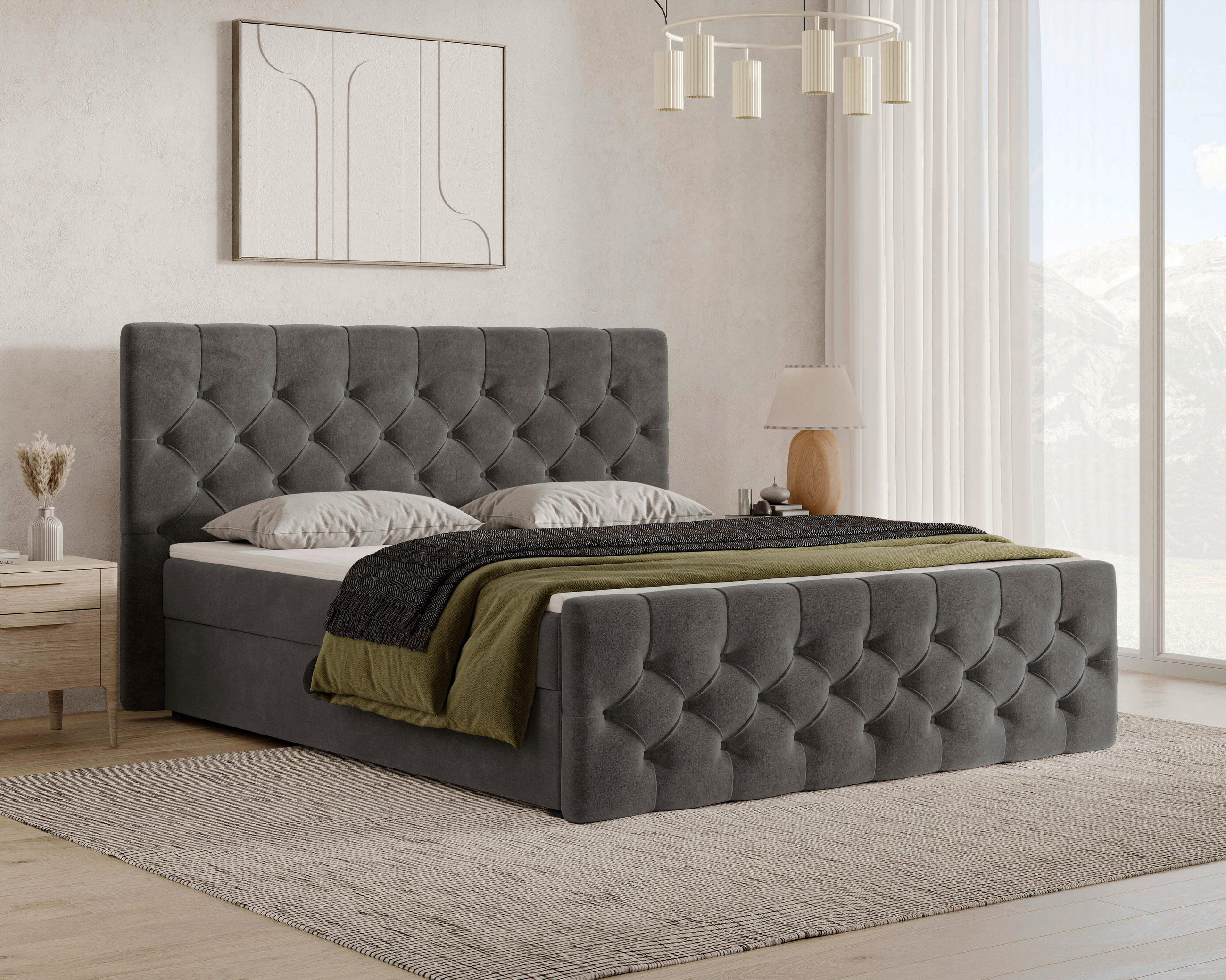 BOXBETT 180/200 cm,  in Dunkelgrau, Bettkasten, Topper, H2 + H3 = mittel + fest  - Dunkelgrau/Schwarz, MODERN, Holz/Kunststoff (180/200cm) - MID.YOU