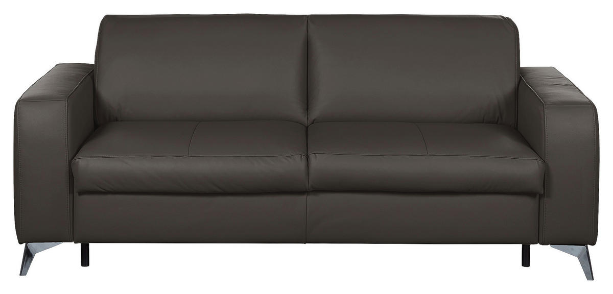 SCHLAFSOFA in Echtleder Dunkelbraun  - Dunkelbraun/Silberfarben, Design, Leder/Metall (204/84/104cm) - Livetastic