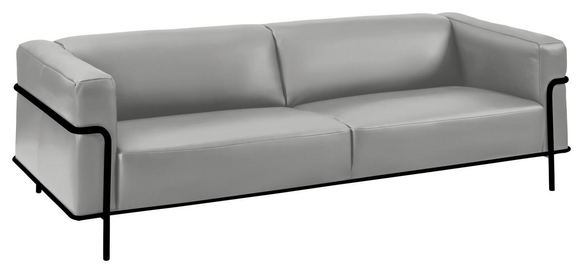 3-SITZER-SOFA in Echtleder Hellgrau  - Hellgrau/Schwarz, Design, Leder/Metall (236/67/96cm) - Johann Jakob