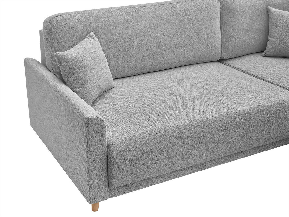 ECKSOFA MILOS Hellgrau Flachgewebe, Struktur Rückenkissen, Bettkasten, Schlaffunktion, Rücken echt  - Hellgrau/Naturfarben, Design, Textil (224/148cm) - P & B