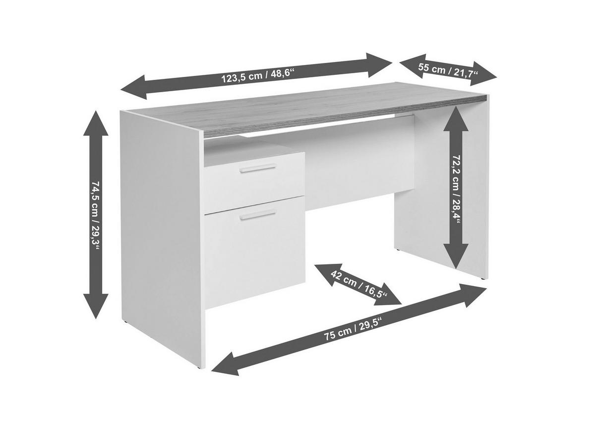 SCHREIBTISCH 123/55/74,5 cm  in Weiss, Eichefarben  - Weiss/Eichefarben, Konventionell, Holzwerkstoff (123/55/74,5cm) - Livetastic