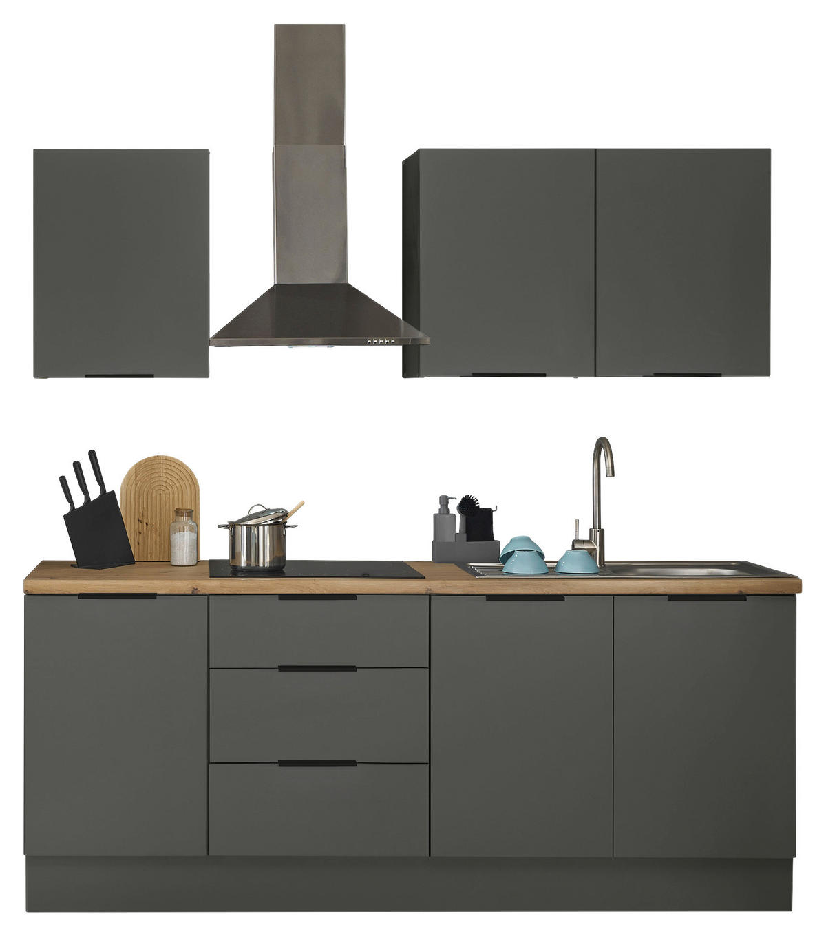 MODULKÖK UTAN VITVAROR   i grafitfärgad  - grafitfärgad/svart, Basics, metall/trämaterial (210/211/60cm) - Xora