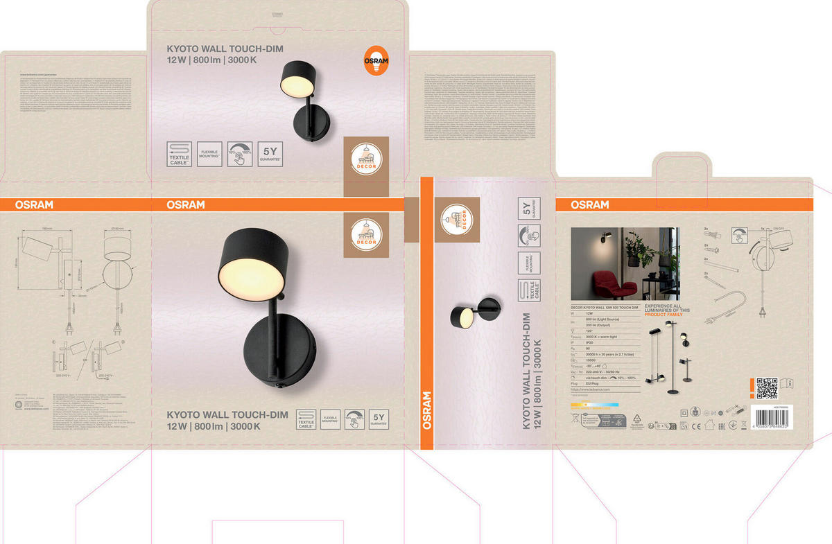 LED-WANDLEUCHTE 11/19/19,5 cm   - Schwarz, Basics, Kunststoff/Metall (11/19/19,5cm) - Osram