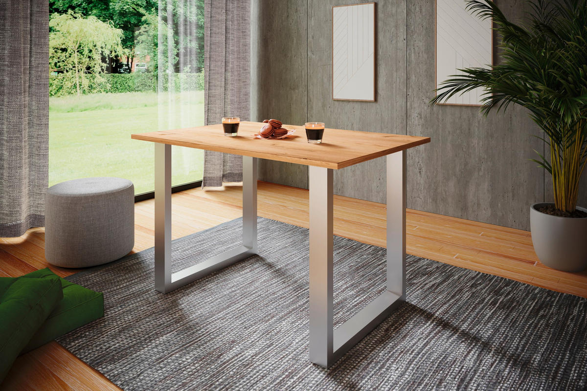 SCHREIBTISCH  in Silberfarben, Honigeiche  - Honigeiche/Silberfarben, Design, Holzwerkstoff/Metall (140/76/50cm) - MID.YOU