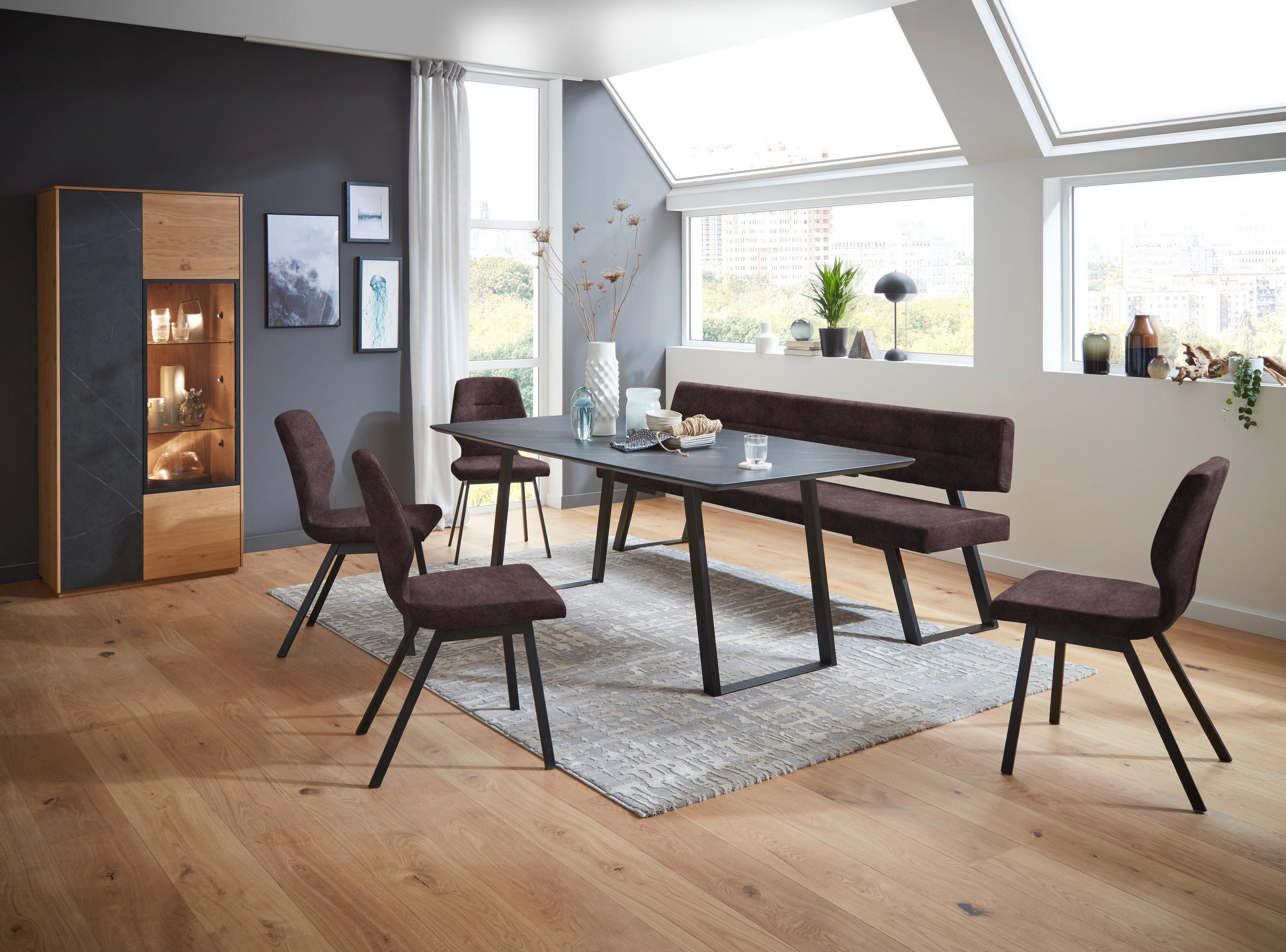 SITZBANK 130/85/58 cm  in Dunkelbraun  - Dunkelbraun/Schwarz, Design, Textil/Metall (130/85/58cm) - Dieter Knoll