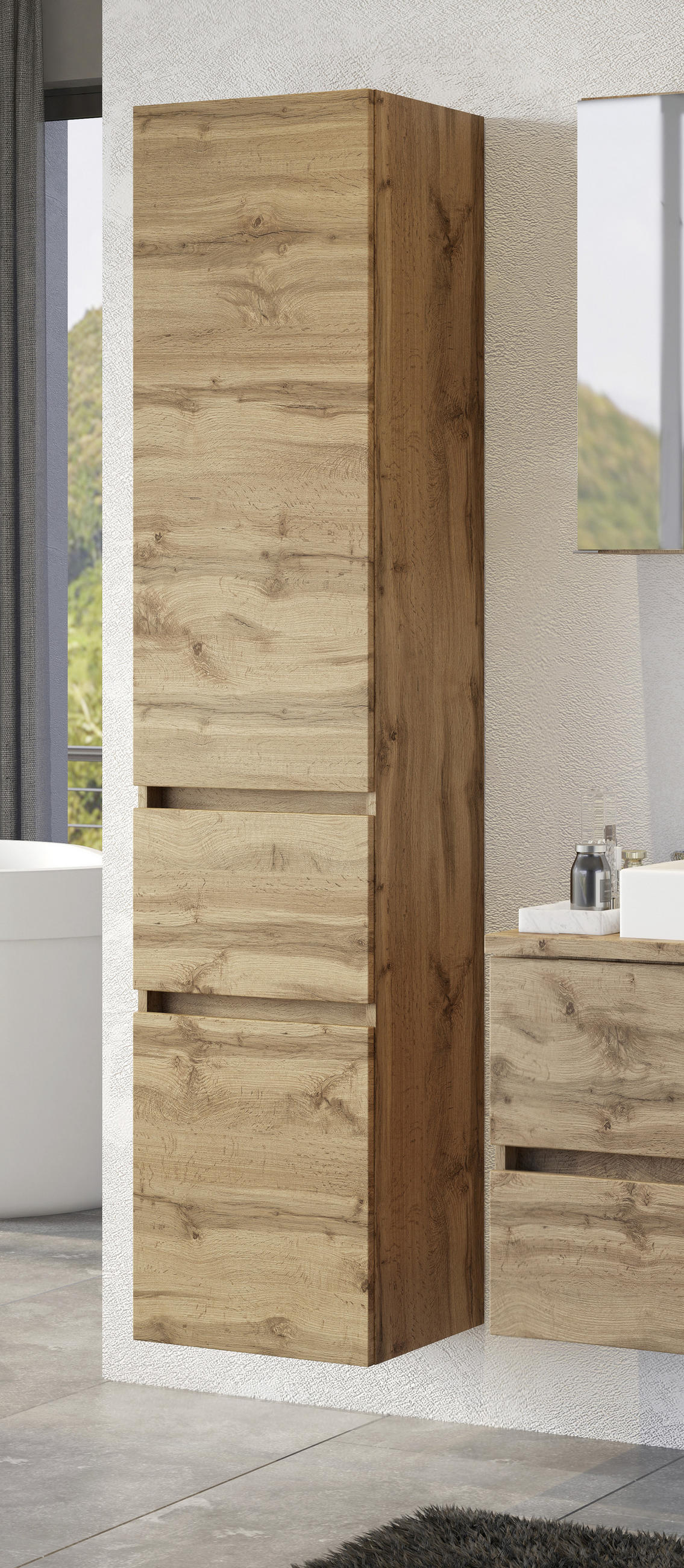 HOCHSCHRANK 40/180/35 cm  - Eiche Wotan/Silberfarben, Modern, Holzwerkstoff/Kunststoff (40/180/35cm) - Held