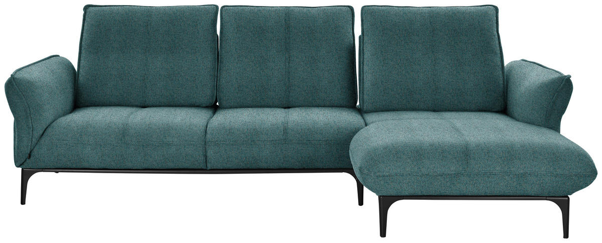 ECKSOFA in Webstoff Petrol  - Petrol/Schwarz, Natur, Textil (277/182cm) - Valnatura