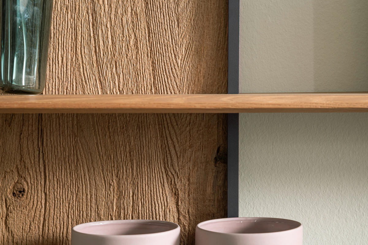 WOHNWAND YORIS  in Anthrazit, Eichefarben  300/205/49 cm  - Eichefarben/Anthrazit, KONVENTIONELL, Glas/Holz (300/205/49cm) - Schöner Wohnen
