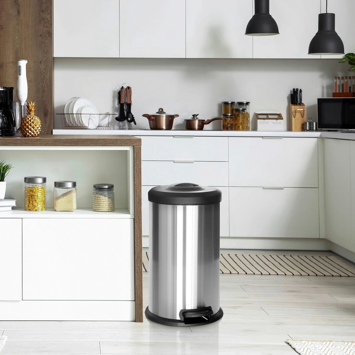 ABFALLSAMMLER 40 l  Metall  - Silberfarben/Schwarz, Basics, Kunststoff/Metall (38/62-96/38cm) - MID.YOU