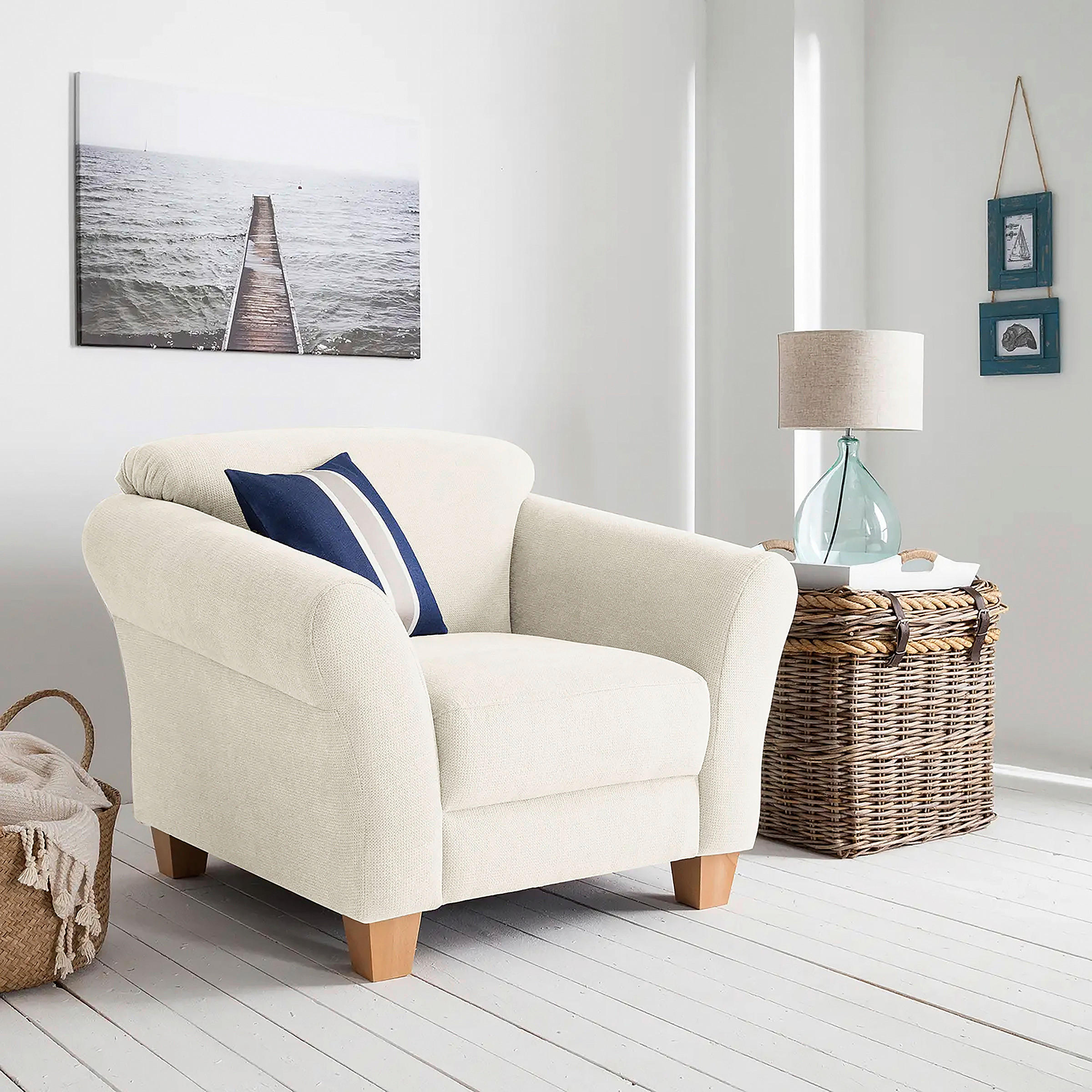 SESSEL in Flachgewebe Creme  - Creme/Naturfarben, KONVENTIONELL, Holz/Textil (101/84/89cm) - Sit & More