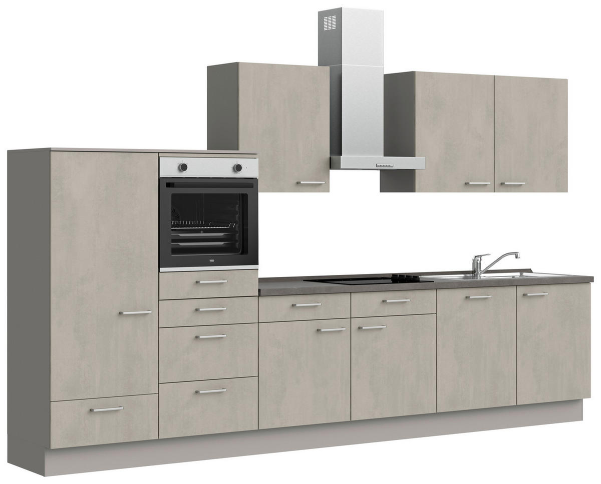 KÜCHENBLOCK Riva 360 cm  in Grau, Schieferfarben  - Schieferfarben/Edelstahlfarben, MODERN, Holzwerkstoff/Metall (360cm) - Nobilia