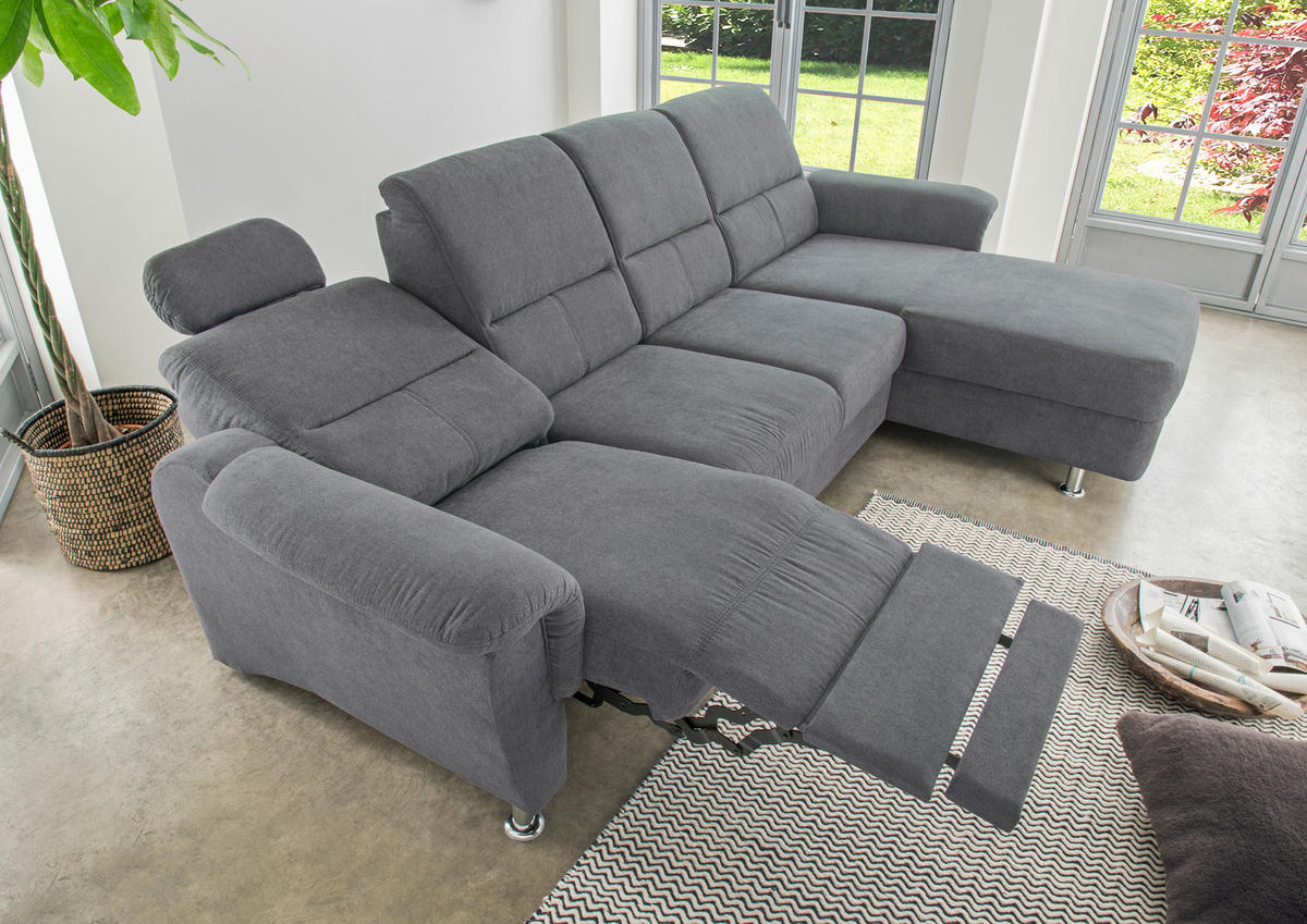 ECKSOFA Anthrazit Mikrofaser  - Chromfarben/Anthrazit, KONVENTIONELL, Textil/Metall (292/165cm) - Livetastic