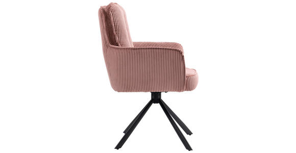 ARMLEHNSTUHL  Stoffauswahl, Sitzfläche 180° drehbar Cord  - Schwarz/Rosa, Design, Textil/Metall (62/95/67cm) - Novel