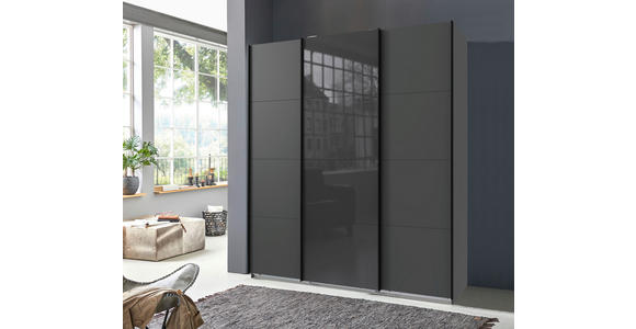 SCHWEBETÜRENSCHRANK  in Graphitfarben, Grau  - Schwarz/Graphitfarben, KONVENTIONELL, Glas/Holzwerkstoff (180/208/64cm) - Carryhome