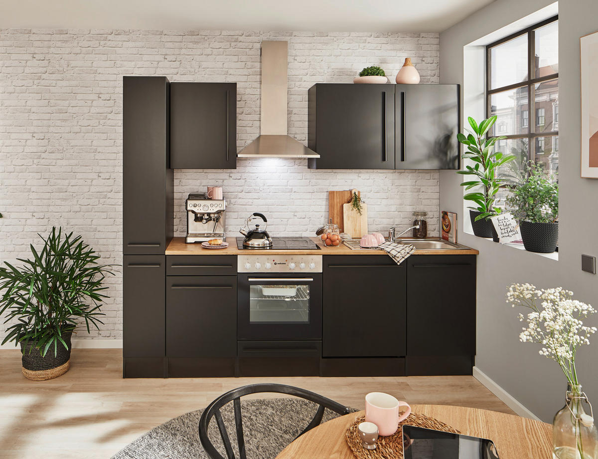 KÜCHENBLOCK 250 cm   in Schwarz  - Eichefarben/Schwarz, LIFESTYLE, Holzwerkstoff/Kunststoff (250cm) - MID.YOU