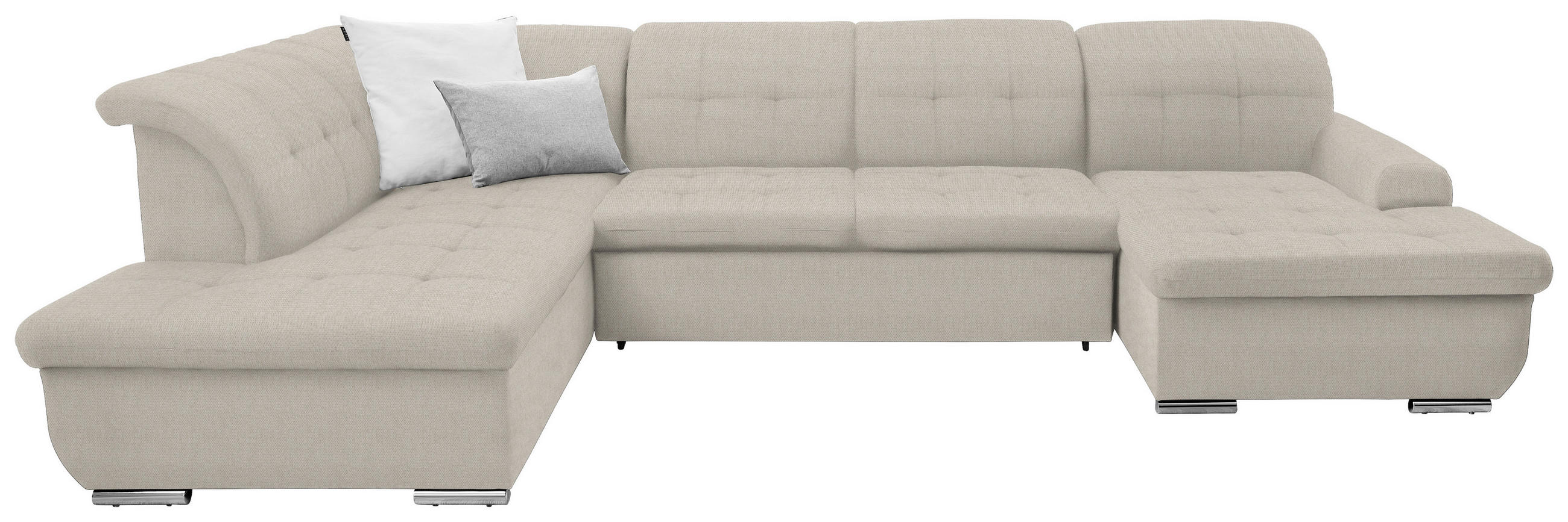 WOHNLANDSCHAFT in Flachgewebe Creme  - Silberfarben/Creme, Design, Textil/Metall (208/342/145cm) - Cantus