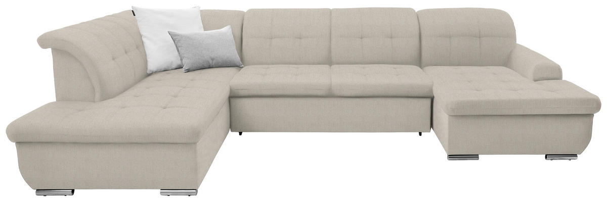 WOHNLANDSCHAFT in Flachgewebe Creme  - Silberfarben/Creme, Design, Textil/Metall (208/342/145cm) - Cantus
