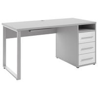 SCHREIBTISCH 150/70/75 cm  in Weiß, Hellgrau  - Silberfarben/Hellgrau, MODERN, Glas/Holzwerkstoff (150/70/75cm)