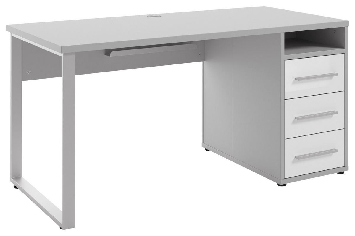 SCHREIBTISCH 150/70/75 cm  in Weiß, Hellgrau  - Silberfarben/Hellgrau, MODERN, Glas/Holzwerkstoff (150/70/75cm)