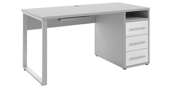 SCHREIBTISCH 150/70/75 cm  in Weiß, Hellgrau  - Silberfarben/Hellgrau, MODERN, Glas/Holzwerkstoff (150/70/75cm) - Novel